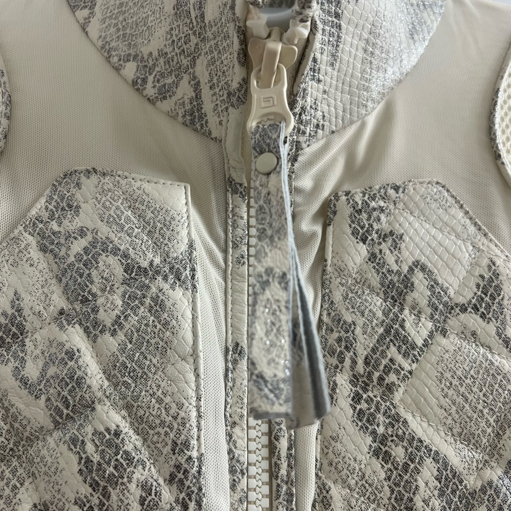 blanc noir Cream & Gray Python-Print Leather Moto… - image 2